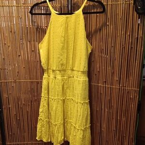 A. Byer Yellow Ruffled Tiered Halter Sundress